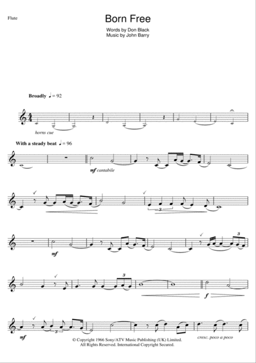 Born Free Flute Solo scores gallery preview page 1