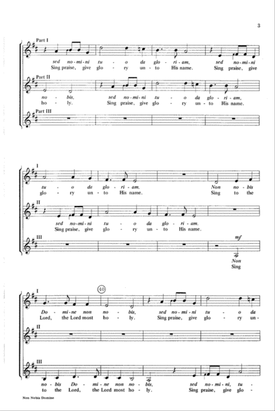 Non Nobis Domine 3-Part scores gallery preview page 3