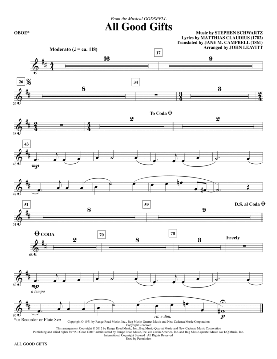 All Good Gifts - Oboe All Good Gifts - Oboe Choir scores gallery preview page 1