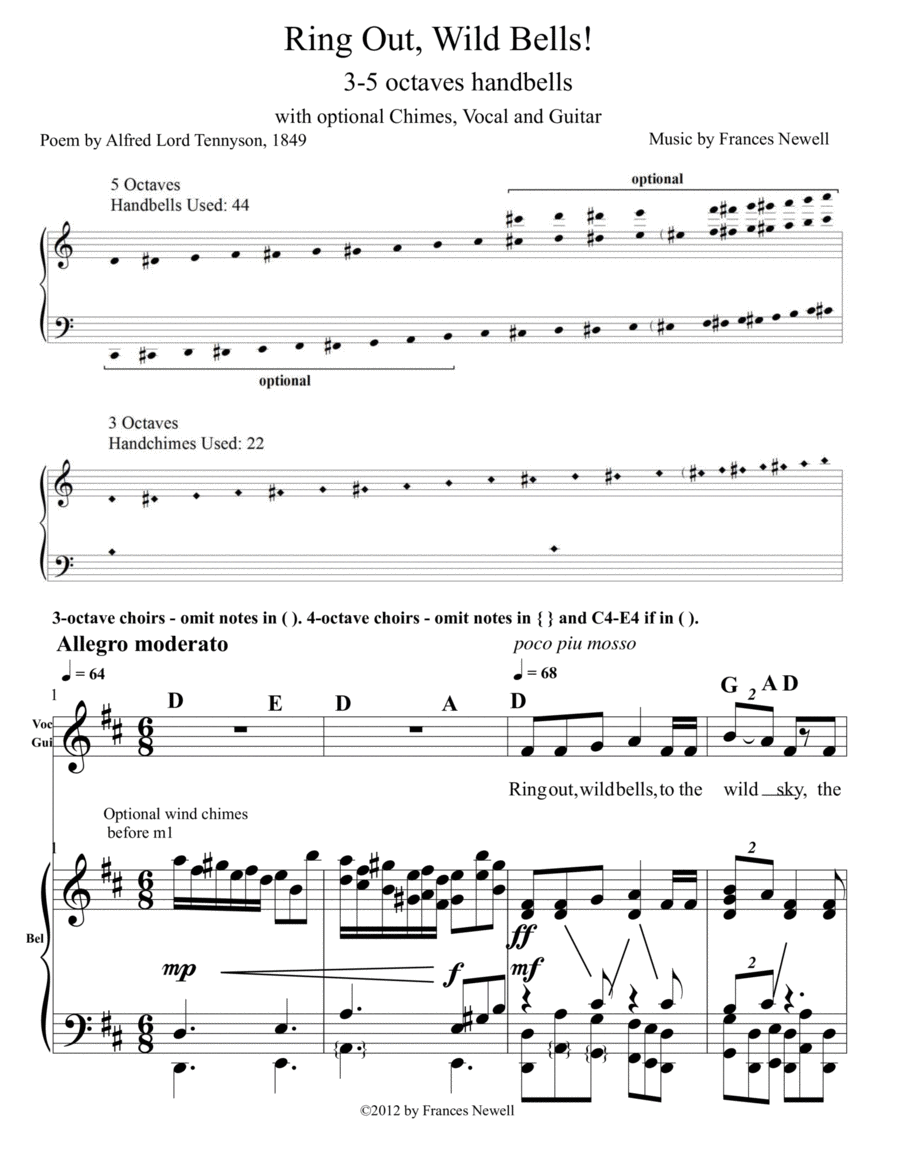 Ring Out, Wild Bells!-for Vocal, Guitar, Handbells Handbell Choir scores gallery preview page 1