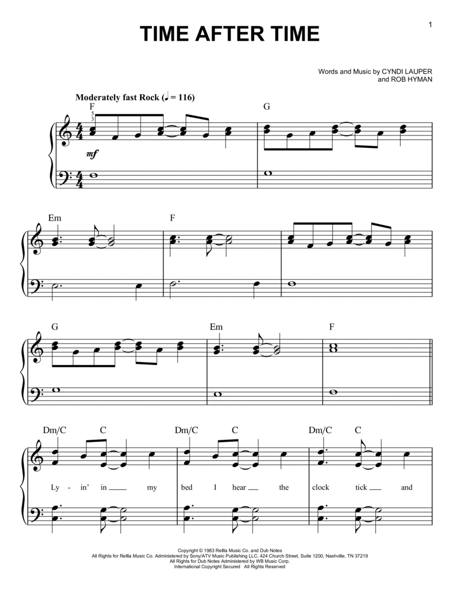 Time After Time Easy Piano scores gallery preview page 1