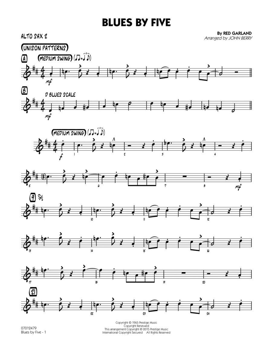 Blues by Five - Alto Sax 2 Jazz Ensemble scores gallery preview page 1