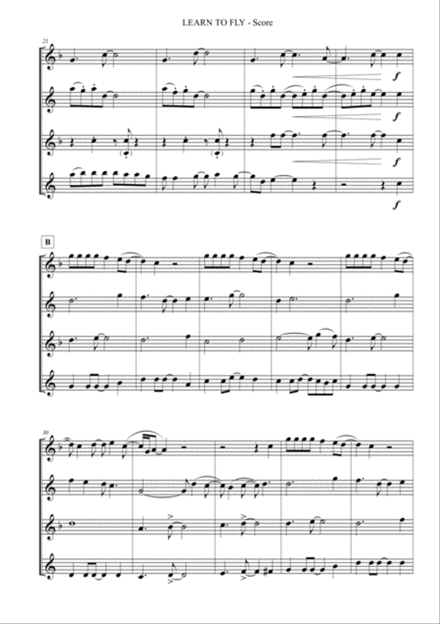 Learn To Fly Saxophone Quartet scores gallery preview page 4