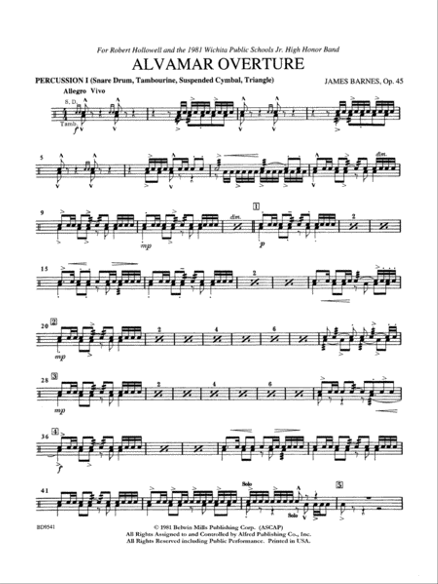 Alvamar Overture: 1st Percussion Concert Band scores gallery preview page 1