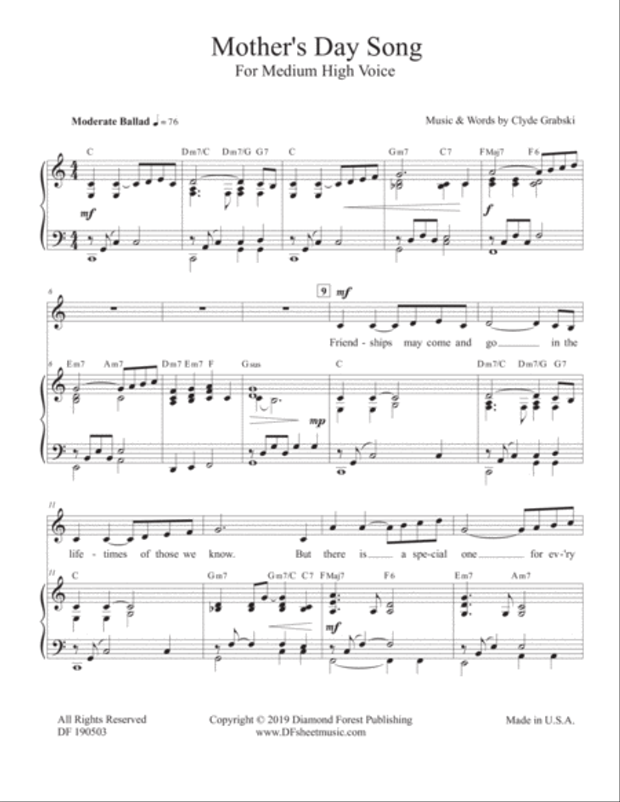 The Mother's Day Song (Medium-High Voice Solo) High Voice scores gallery preview page 1