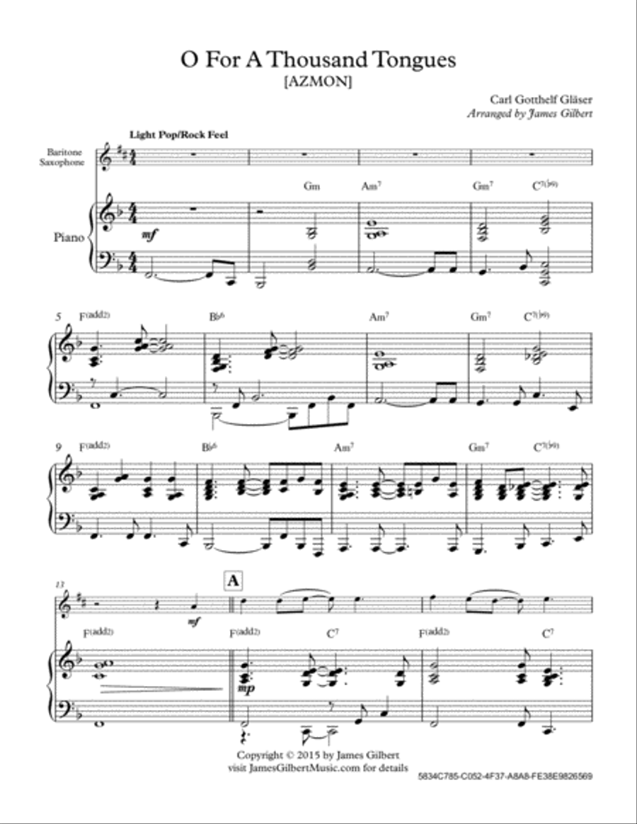 O For A Thousand Tongues Baritone Saxophone scores gallery preview page 2