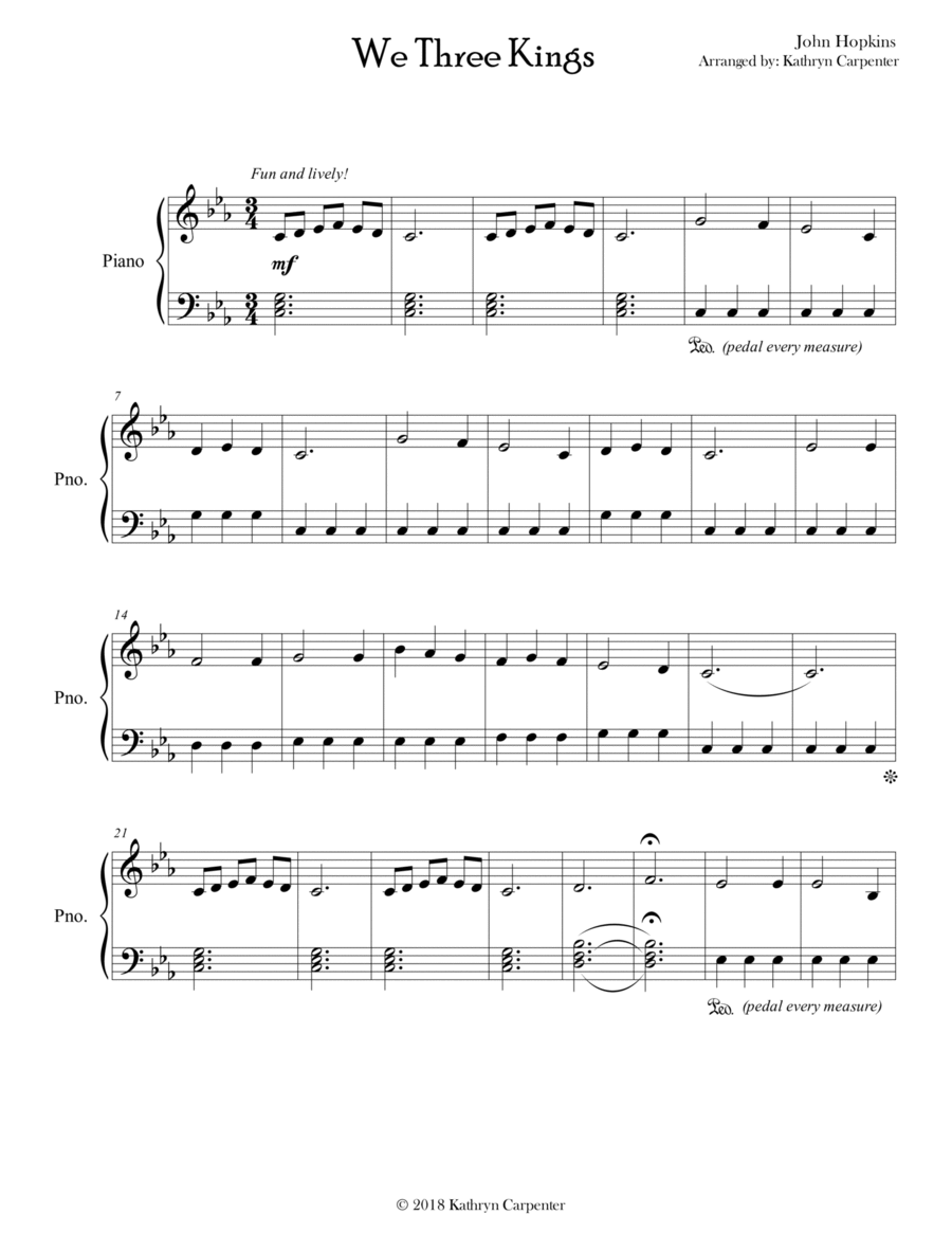 We Three Kings of Orient Are (Easy Piano, Level 2B) Easy Piano scores gallery preview page 1