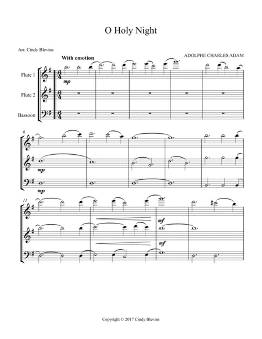 O Holy Night, for Two Flutes and Bassoon Bassoon scores gallery preview page 2