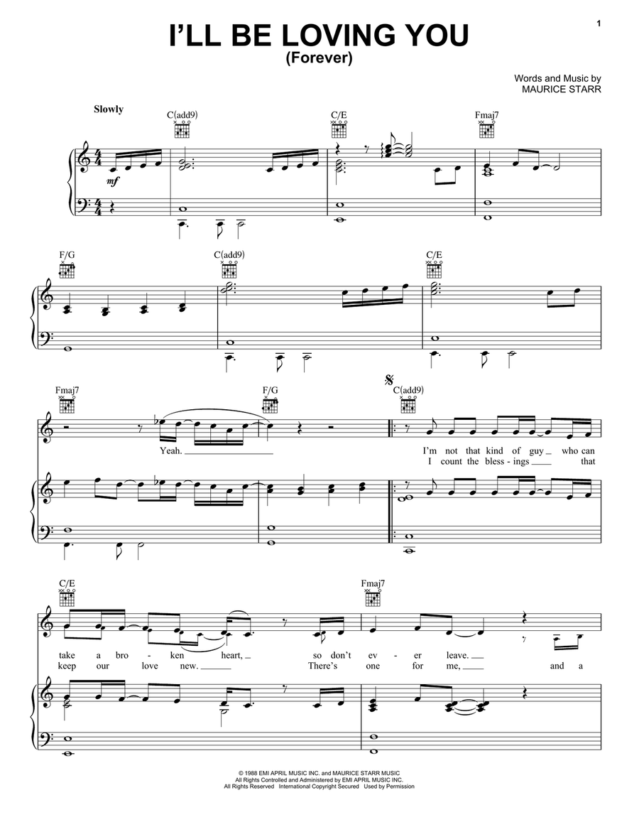 I'll Be Loving You (Forever) Piano, Vocal, Guitar scores gallery preview page 1