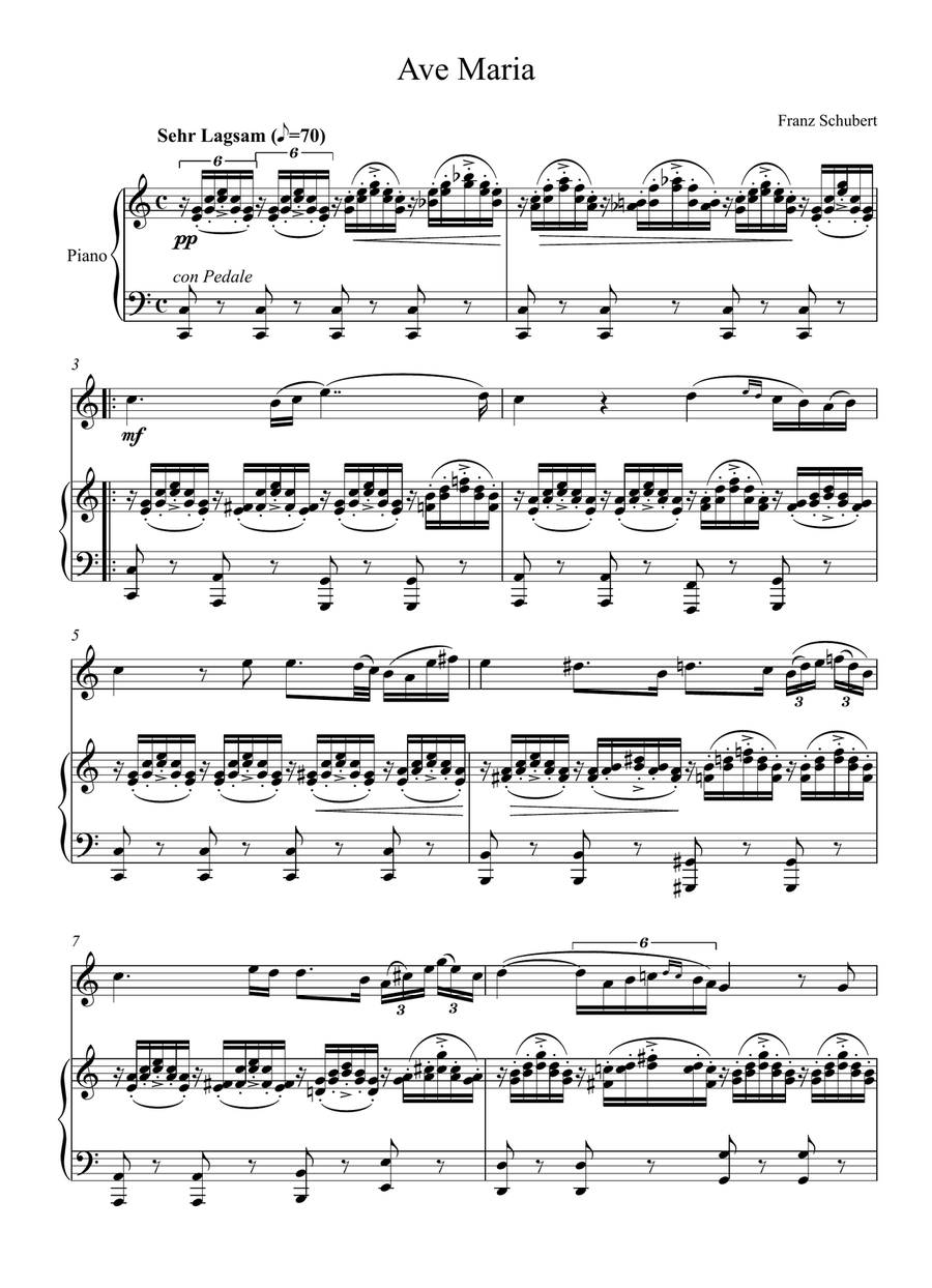 Franz Schubert - Ave Maria (Violin Solo) - C Key Violin Solo scores gallery preview page 1