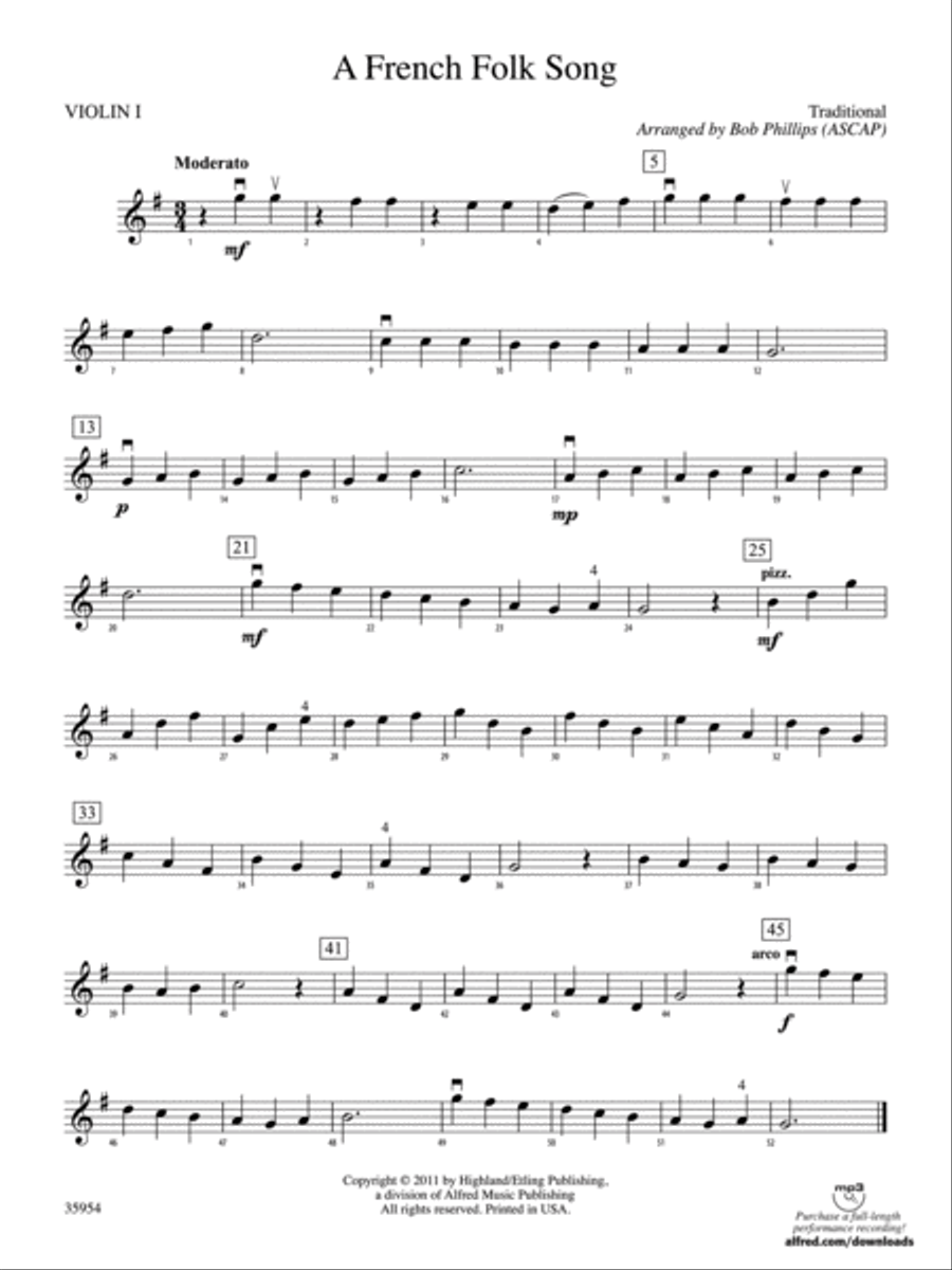 A French Folk Song 1st Violin