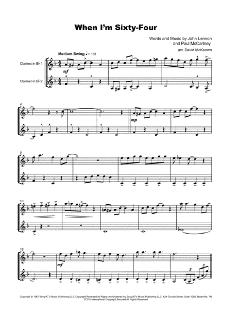 When I'm Sixty-four Clarinet Duet scores gallery preview page 2