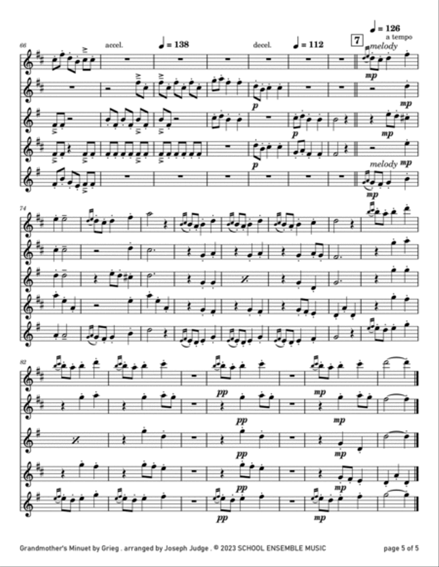 Grandmother's Minuet by Grieg for Saxophone Quartet in Schools Saxophone Quartet scores gallery preview page 5