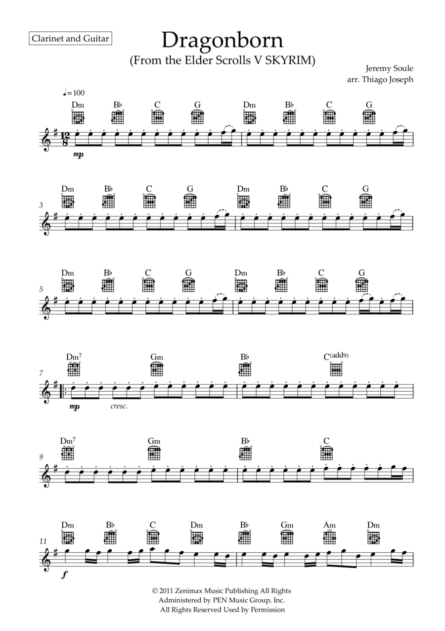 Dragonborn (skyrim Theme) B-Flat Clarinet scores gallery preview page 1
