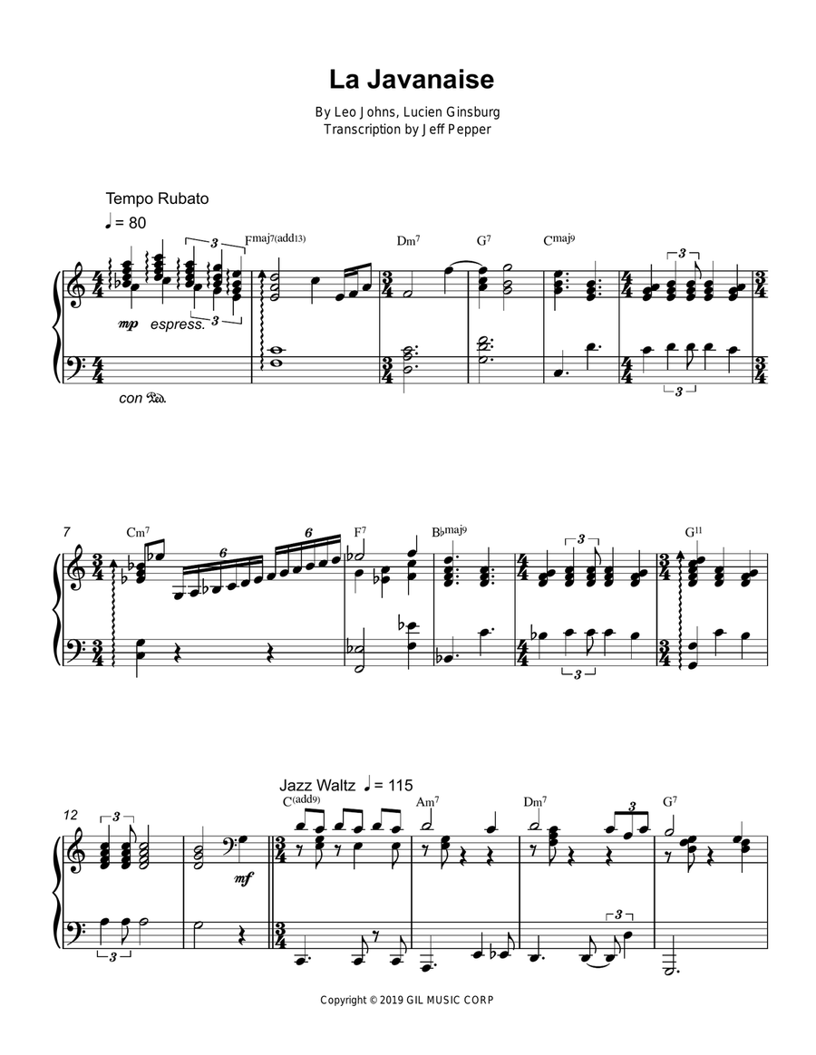 La Javanaise Piano Solo scores gallery preview page 1