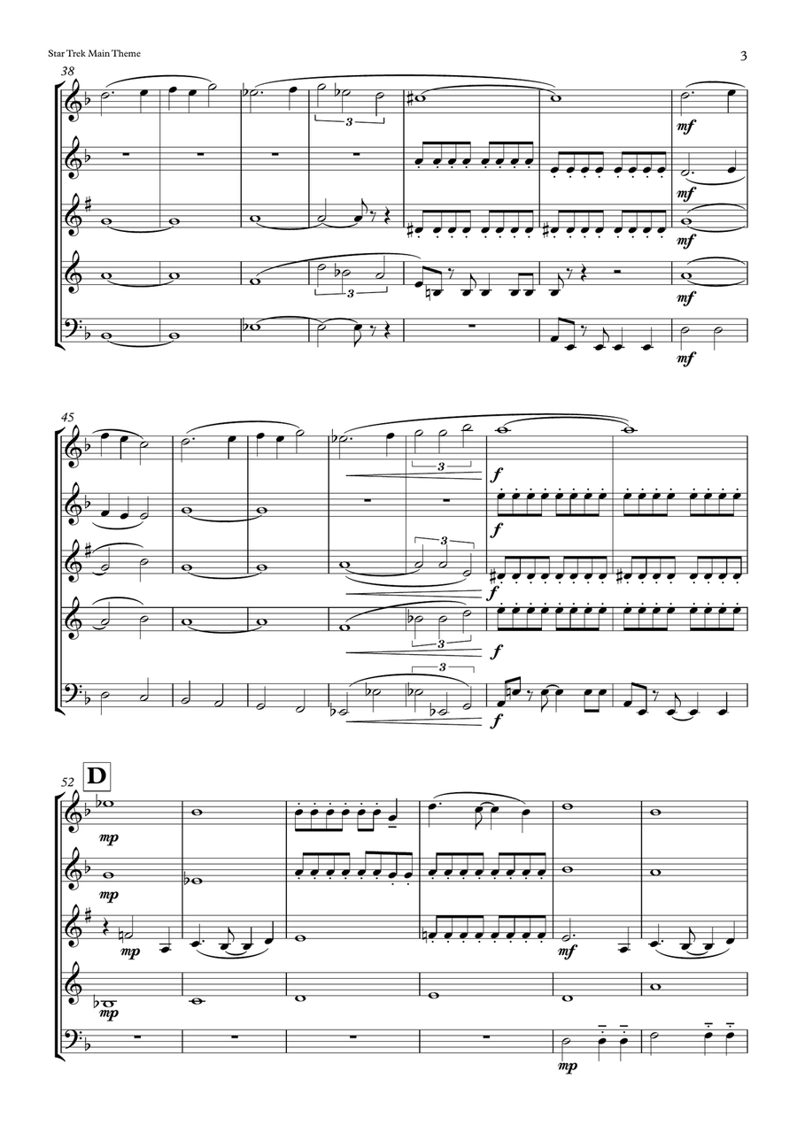 Star Trek Main Theme from STAR TREK INTO DARKNESS Woodwind Quintet scores gallery preview page 3