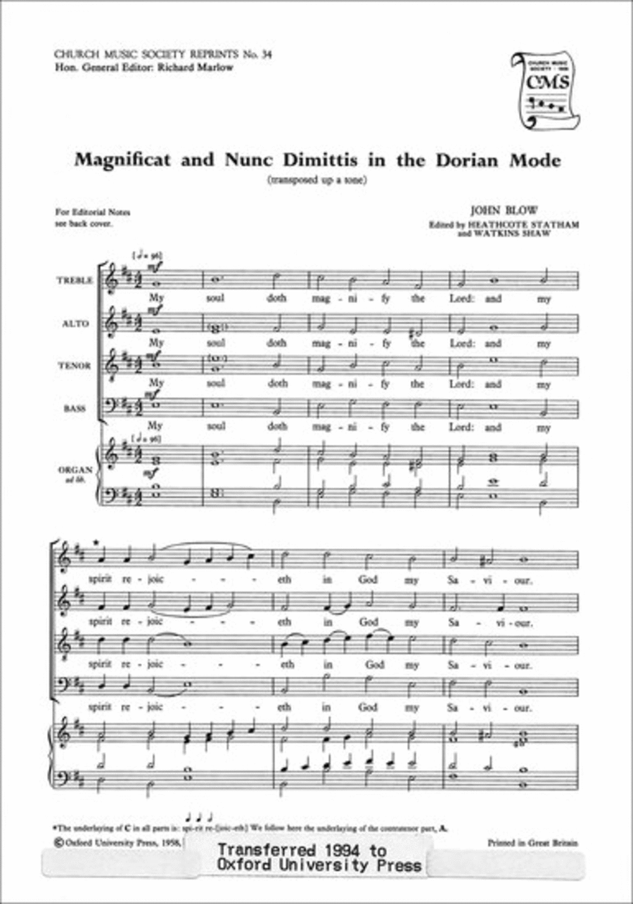 Magnificat And Nunc Dimittis In Dorian Mode