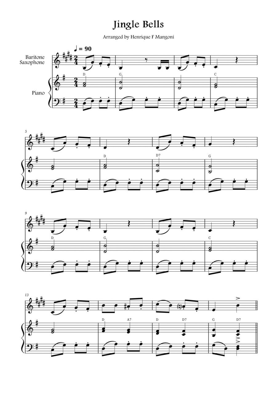 Jingle Bells Baritone Saxophone scores gallery preview page 1