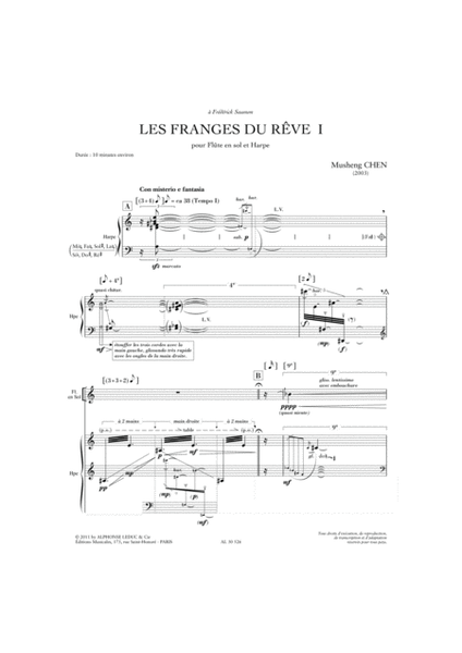 Les Franges Du Reve I (8e) (10') Pour Flute En Sol Et Harpe