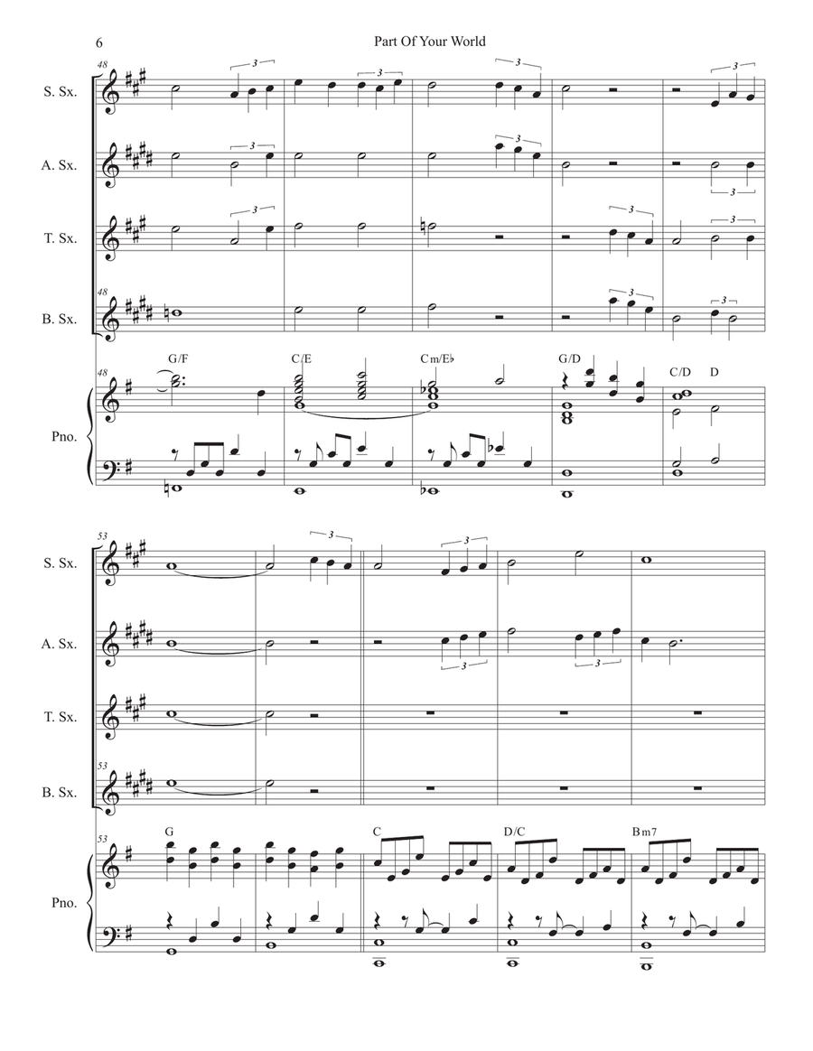 Part Of Your World Saxophone Quartet scores gallery preview page 6