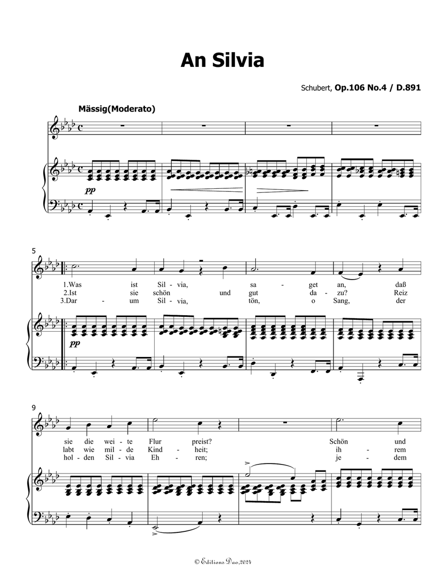 An Silvia, by Schubert, D.891, in A flat Major Voice scores gallery preview page 3
