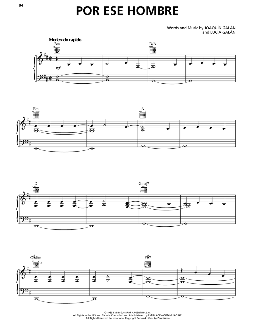 Por Ese Hombre Piano, Vocal, Guitar scores gallery preview page 1