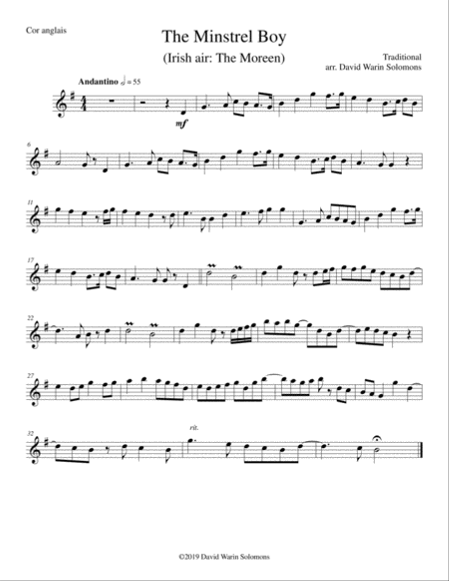 The Minstrel Boy (The Moreen) for cor anglais, bassoon and guitar English Horn scores gallery preview page 4