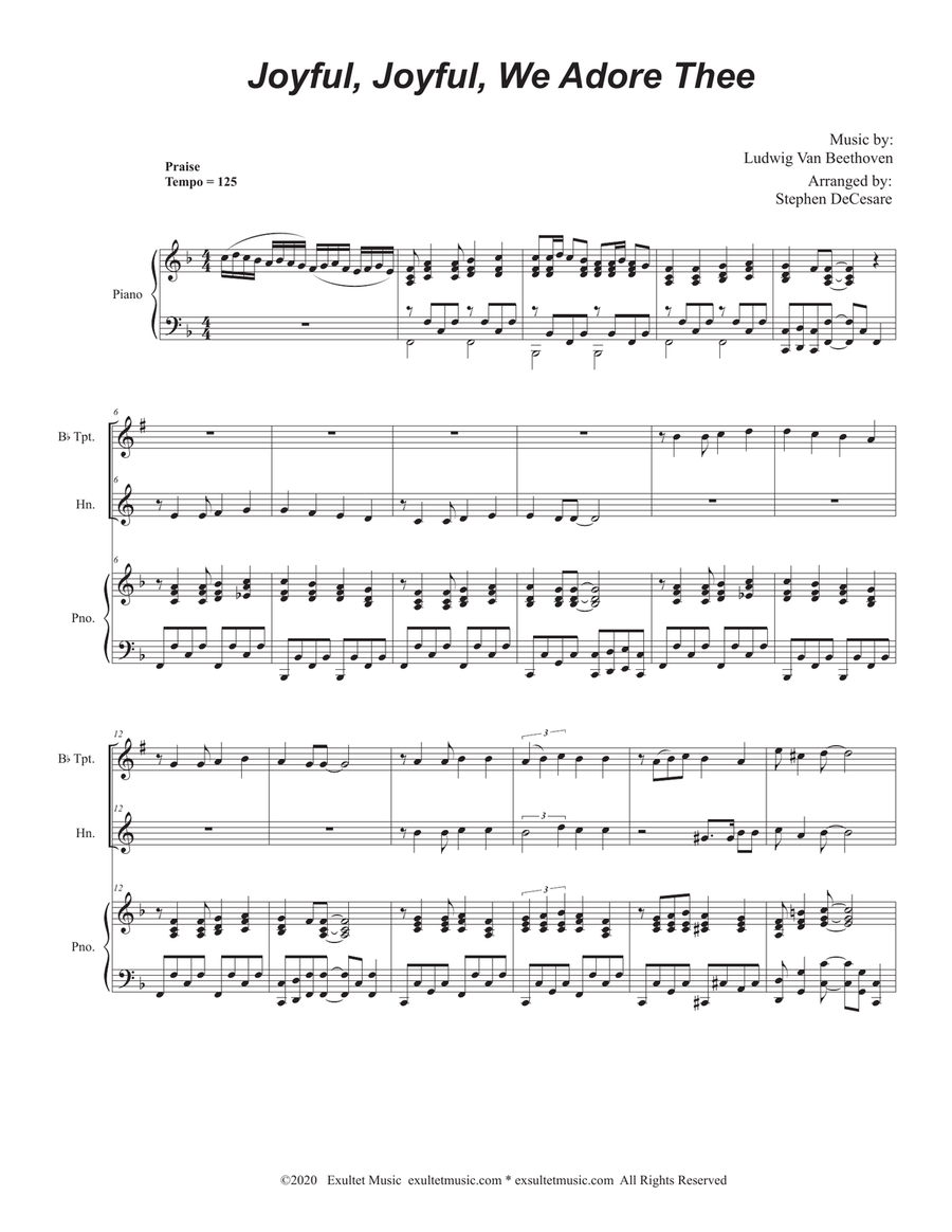 Joyful, Joyful, We Adore Thee (Duet for Bb-Trumpet and French Horn) Brass Duet scores gallery preview page 1
