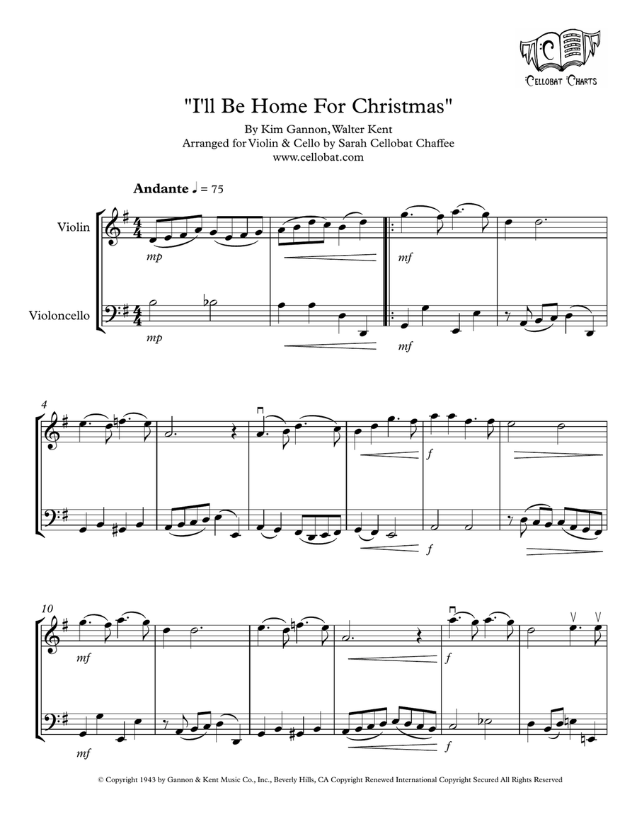 I'll Be Home For Christmas by Josh Groban String Duet - Digital Sheet Music