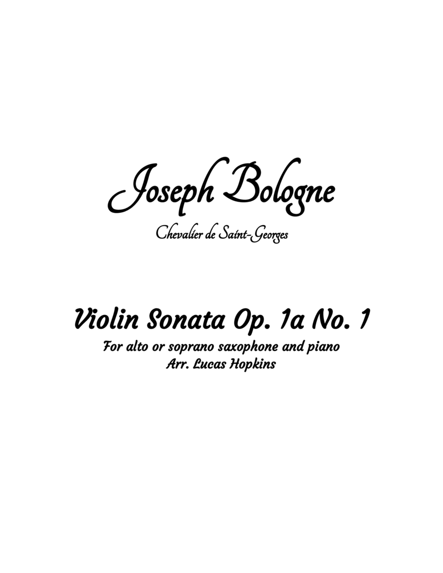 Bologne - Violin Sonata No. 1 (for saxophone) Soprano Saxophone scores gallery preview page 1