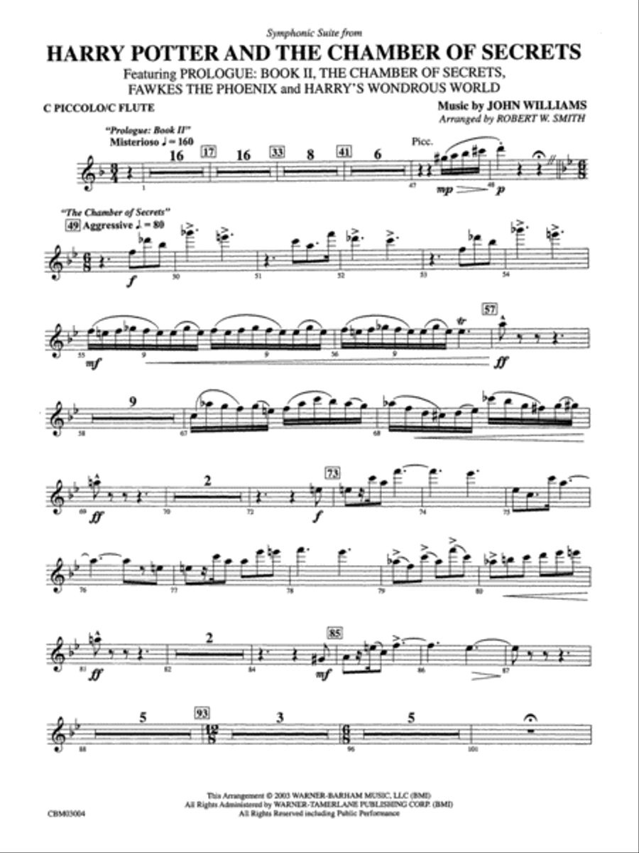Harry Potter and the Chamber of Secrets, Symphonic Suite from: Piccolo Concert Band scores gallery preview page 1