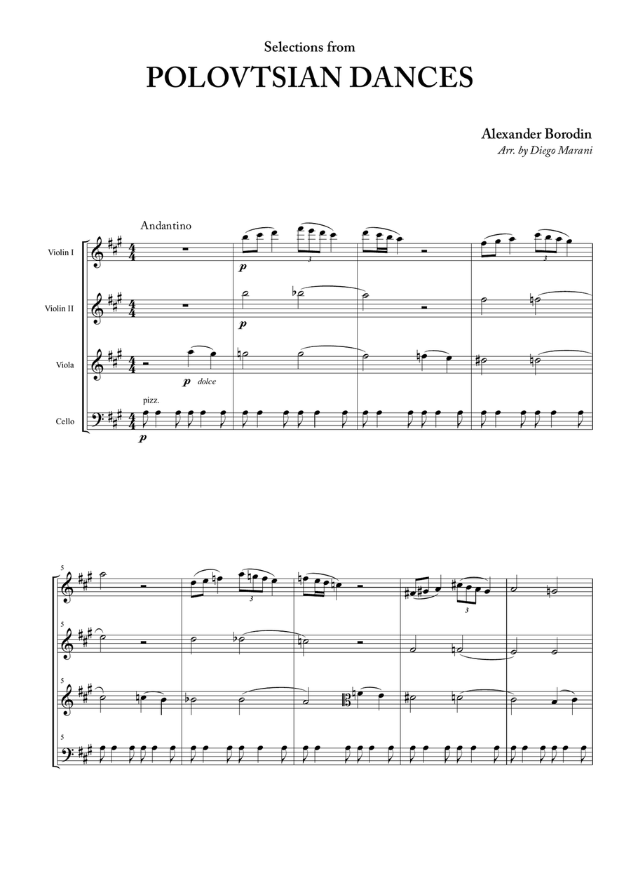 Polovtsian Dances for String Quartet String Quartet scores gallery preview page 1