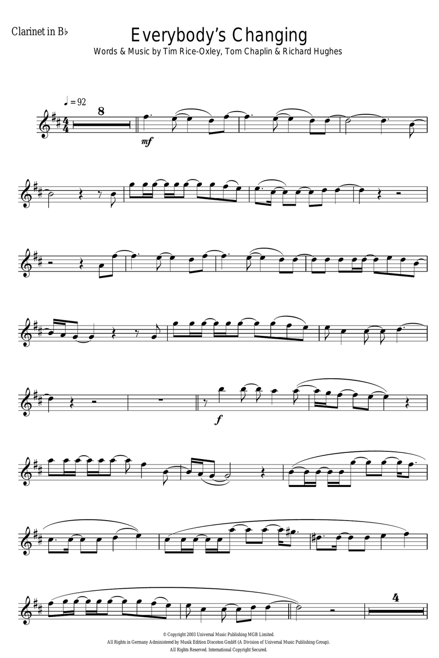 Everybody's Changing Clarinet Solo scores gallery preview page 1