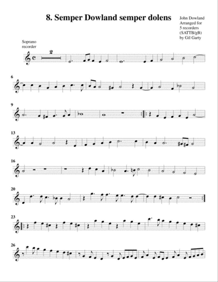 Semper Dowland semper dolens (8, 1604) (arrangement for 5 recorders) Recorder scores gallery preview page 4