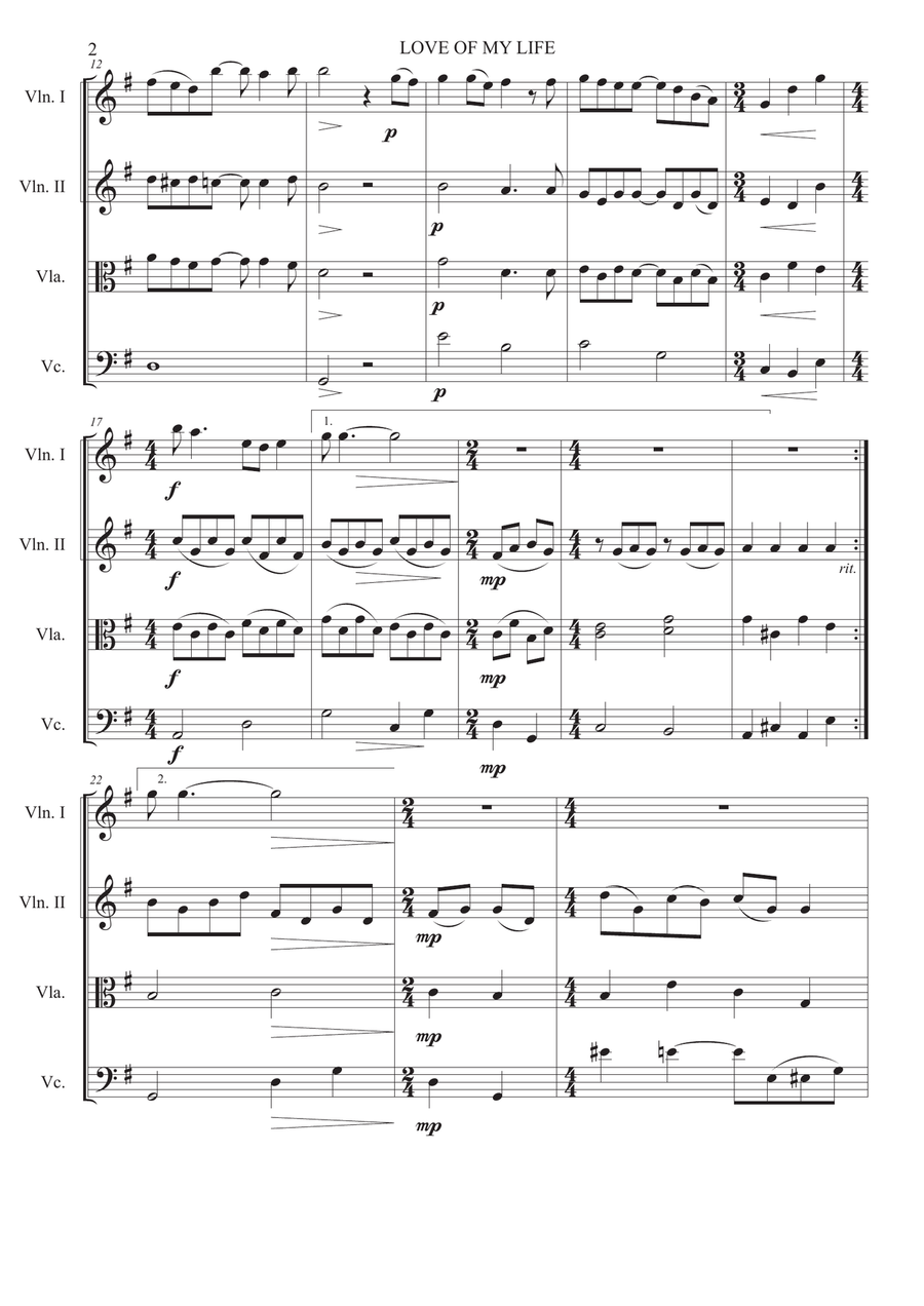 Love Of My Life String Quartet scores gallery preview page 2