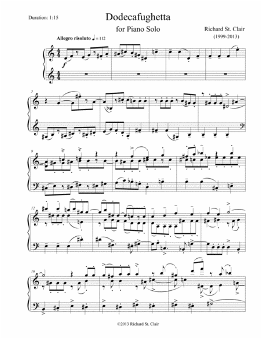 Dodecafughetta for Solo Piano Piano Solo scores gallery preview page 1