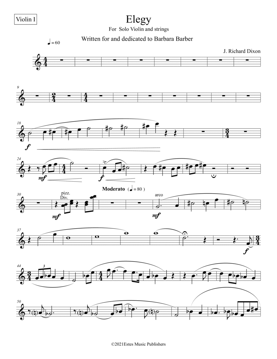 "Elegy" for Solo Violin and String Orchestra: 1 violin part