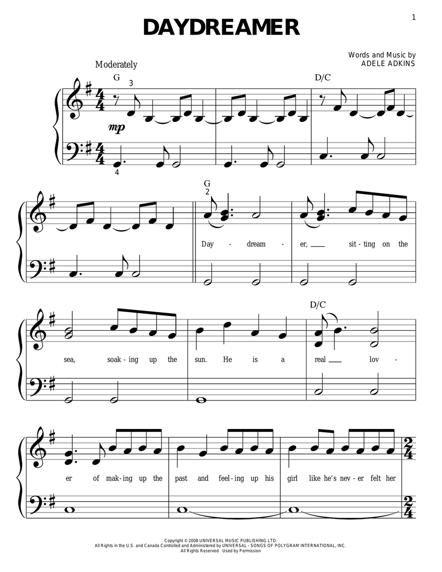 Daydreamer Easy Piano scores gallery preview page 1