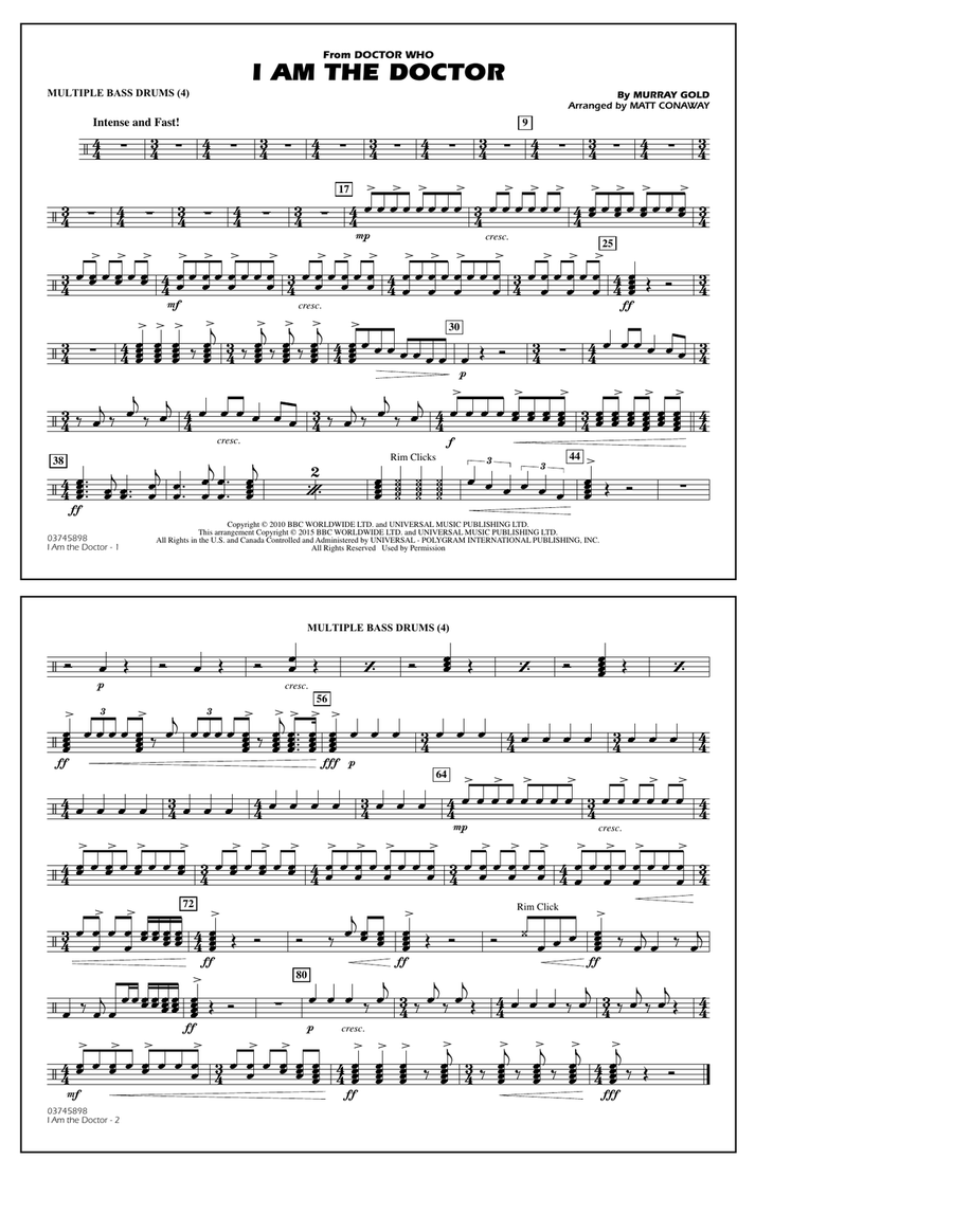I Am the Doctor (from Doctor Who) - Multiple Bass Drums Marching Band scores gallery preview page 1
