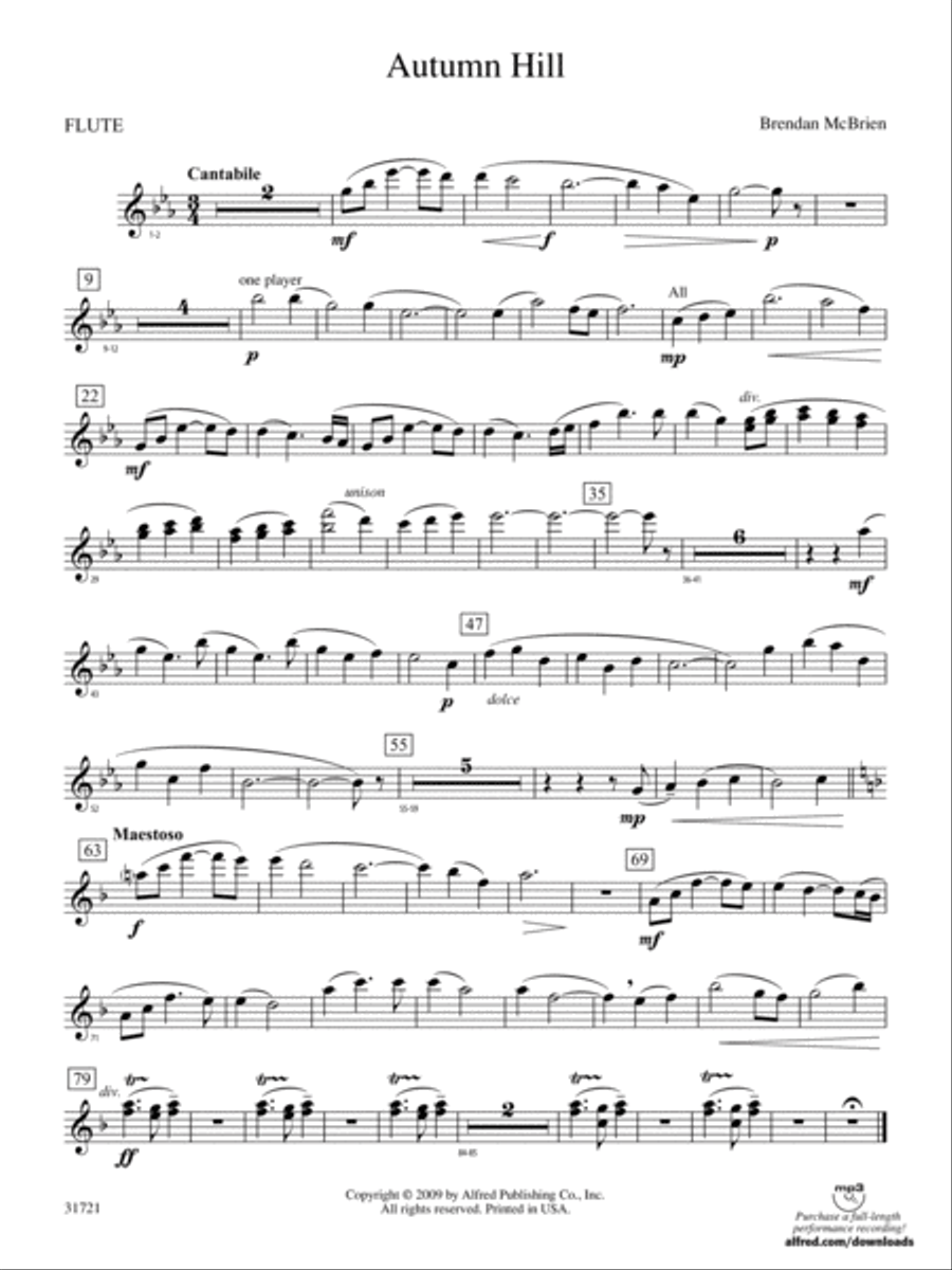 Autumn Hill: Flute Autumn Hill: Flute Concert Band scores gallery preview page 1