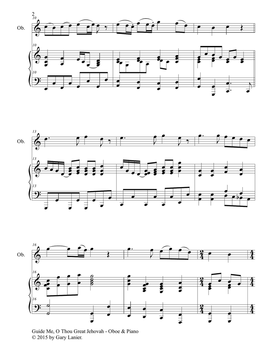 GUIDE ME, O THOU GREAT JEHOVAH (Duet – Oboe and Piano/Score and Parts) Woodwind Duet scores gallery preview page 3
