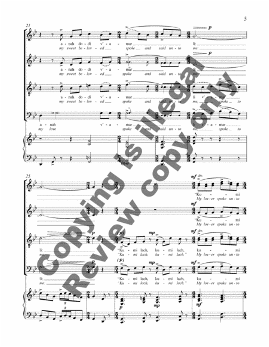 Songs of My Beloved: 3. Anah Dodi, V'amar Li (My Beloved Spoke to Me) 4-Part scores gallery preview page 4