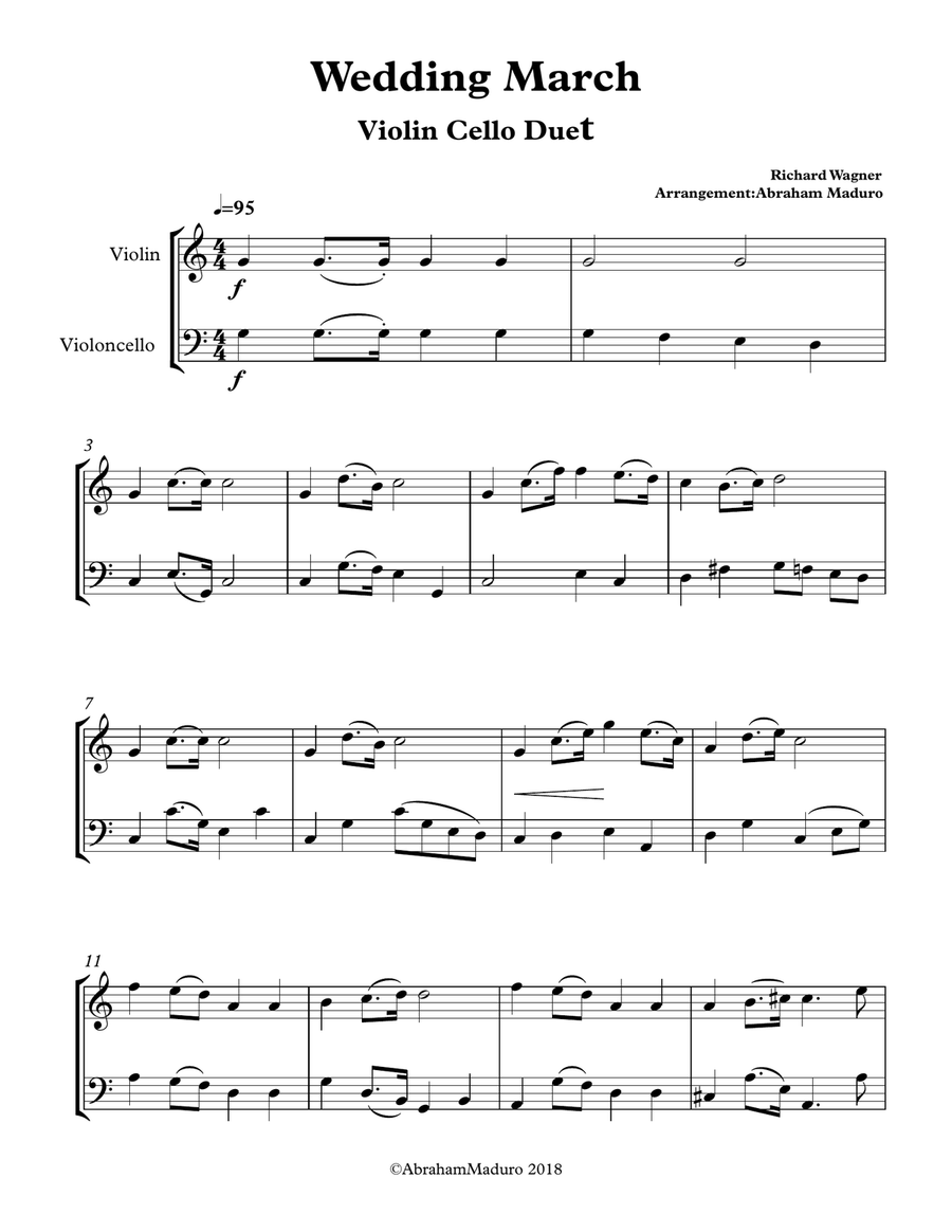 Wagner Wedding March Violin Cello Duet- 3 Tonalities included String Duet scores gallery preview page 1