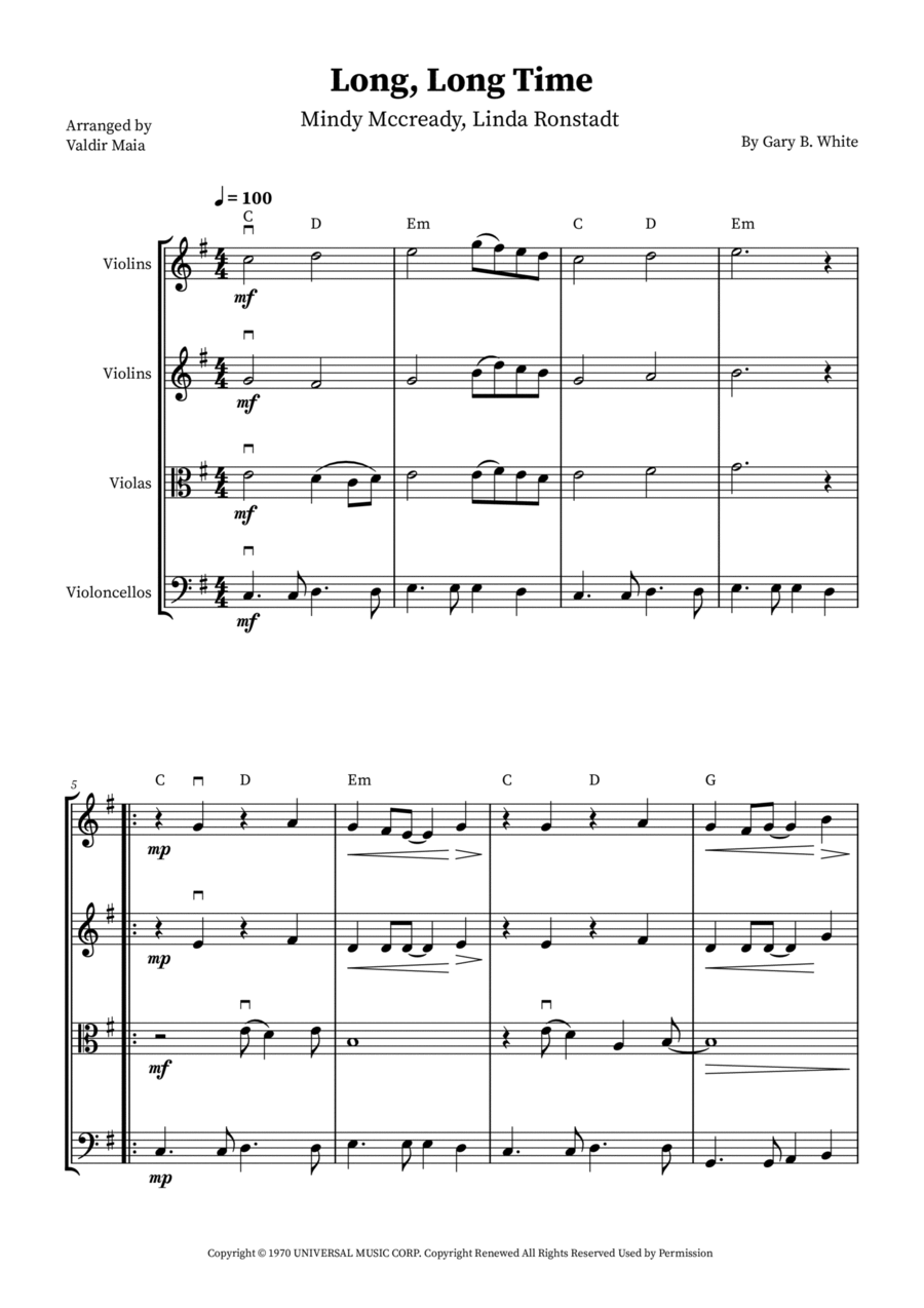 Long Long Time String Quartet scores gallery preview page 1