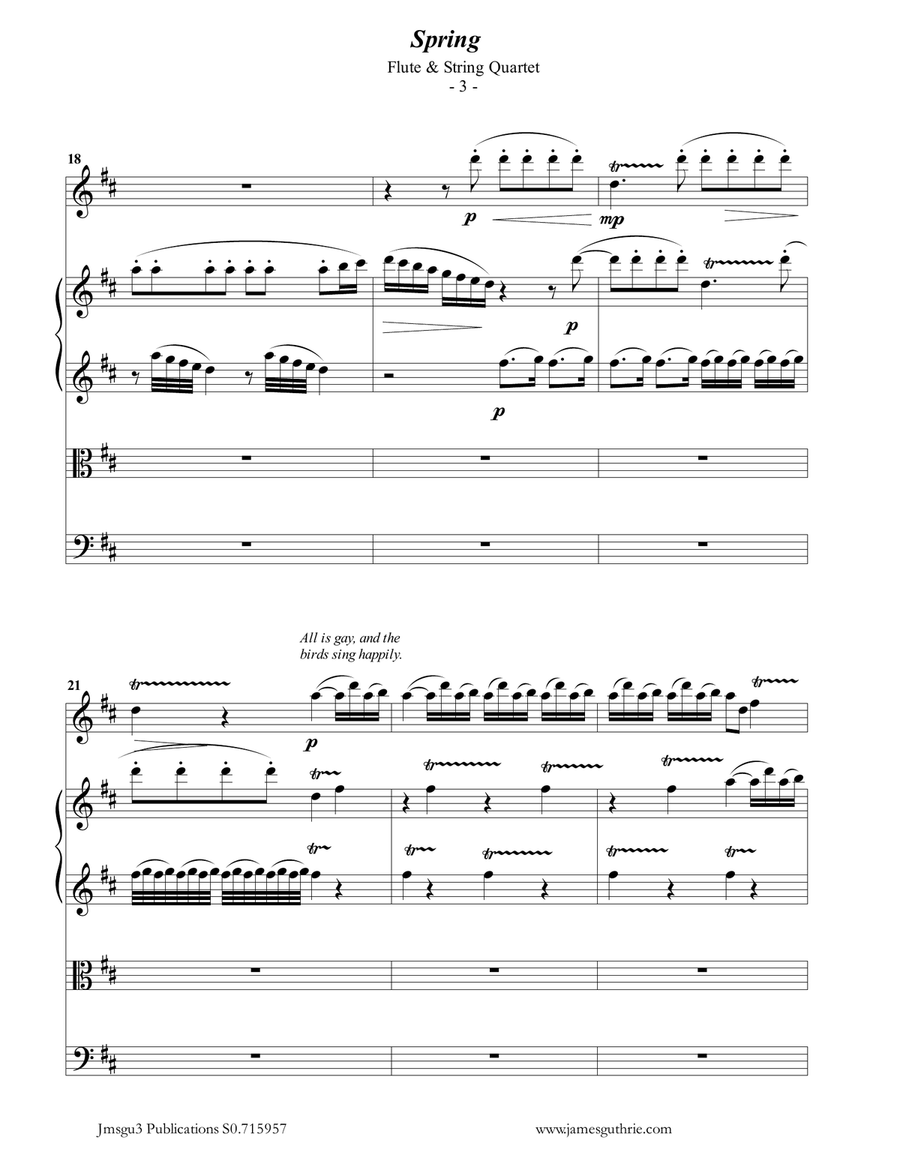 Vivaldi: The Four Seasons Complete for Flute & String Quartet Chamber Orchestra scores gallery preview page 3
