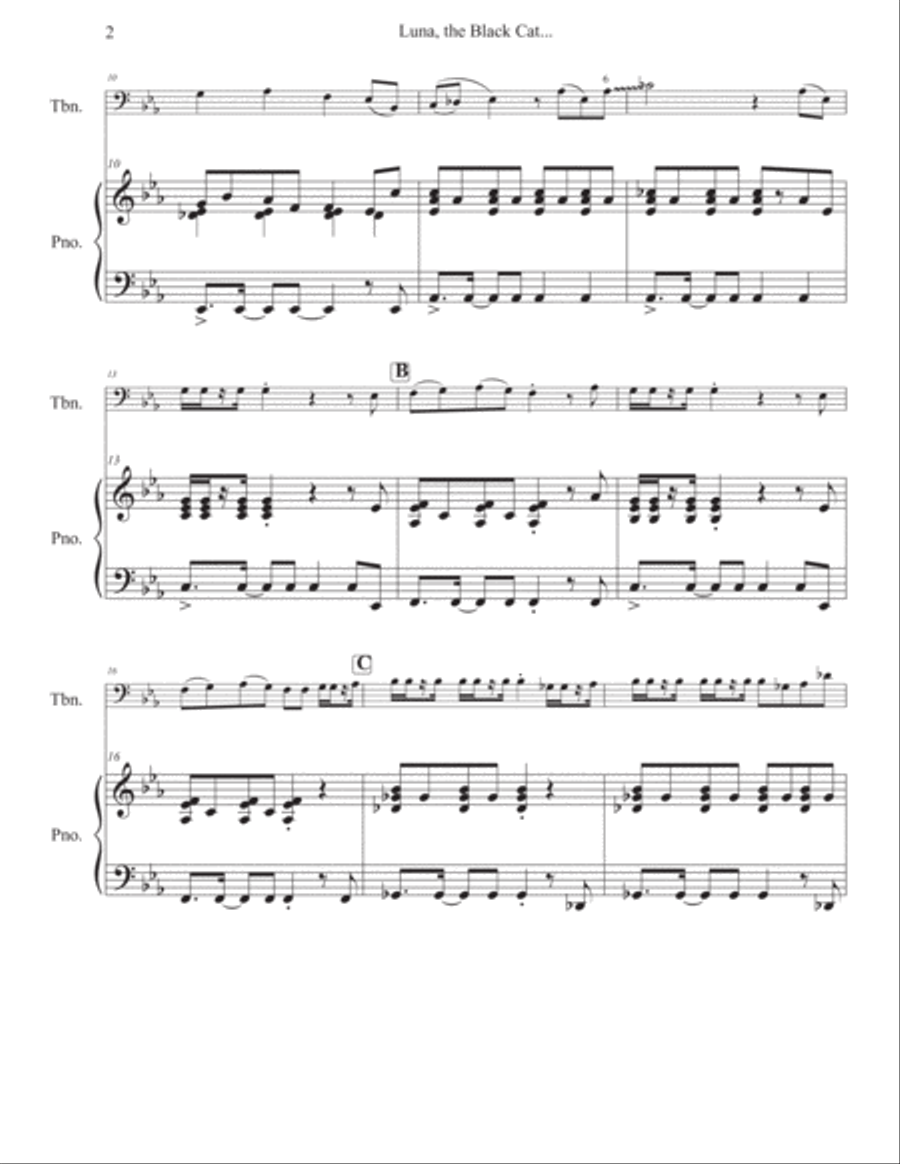 Luna, The Black Cat for Trombone and Piano Piano scores gallery preview page 3