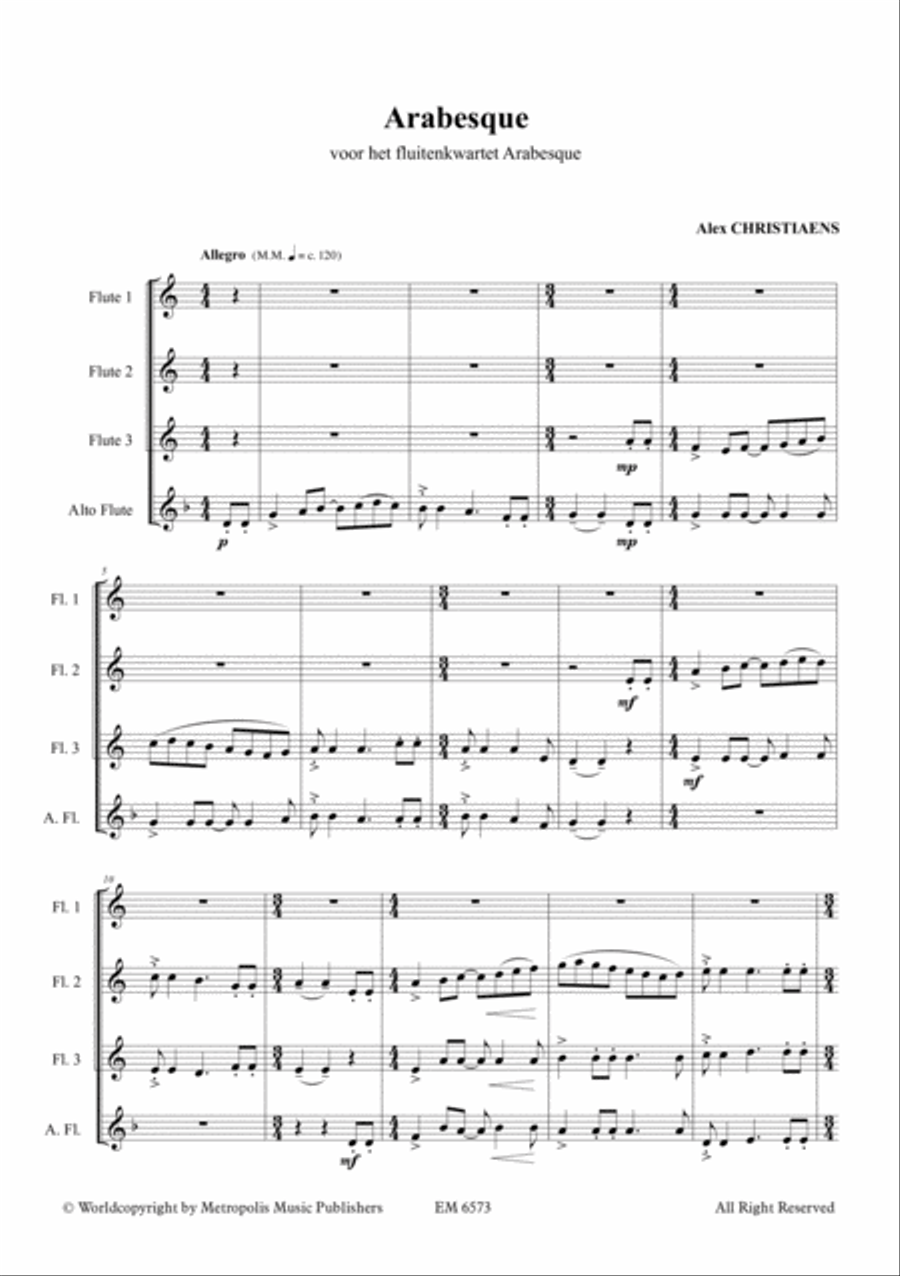Arabesque for Flute Quartet Flute Quartet scores gallery preview page 2