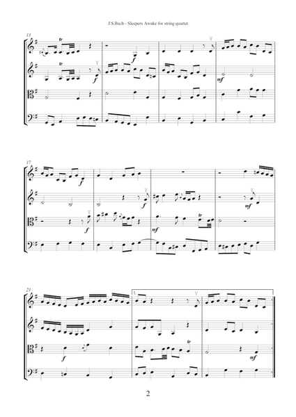 Bach - Sleepers Awake (score&parts)  transcription for string quartet