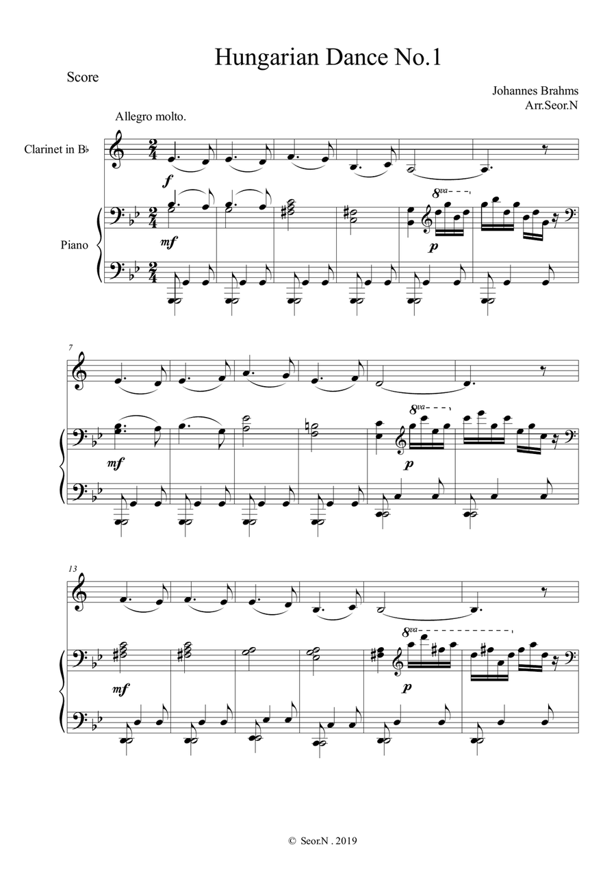 Hungarian Dance.No.1 for Clarinet in Bb and Piano Hungarian Dance.No.1 for Clarinet in Bb and Piano B-Flat Clarinet scores gallery preview page 2