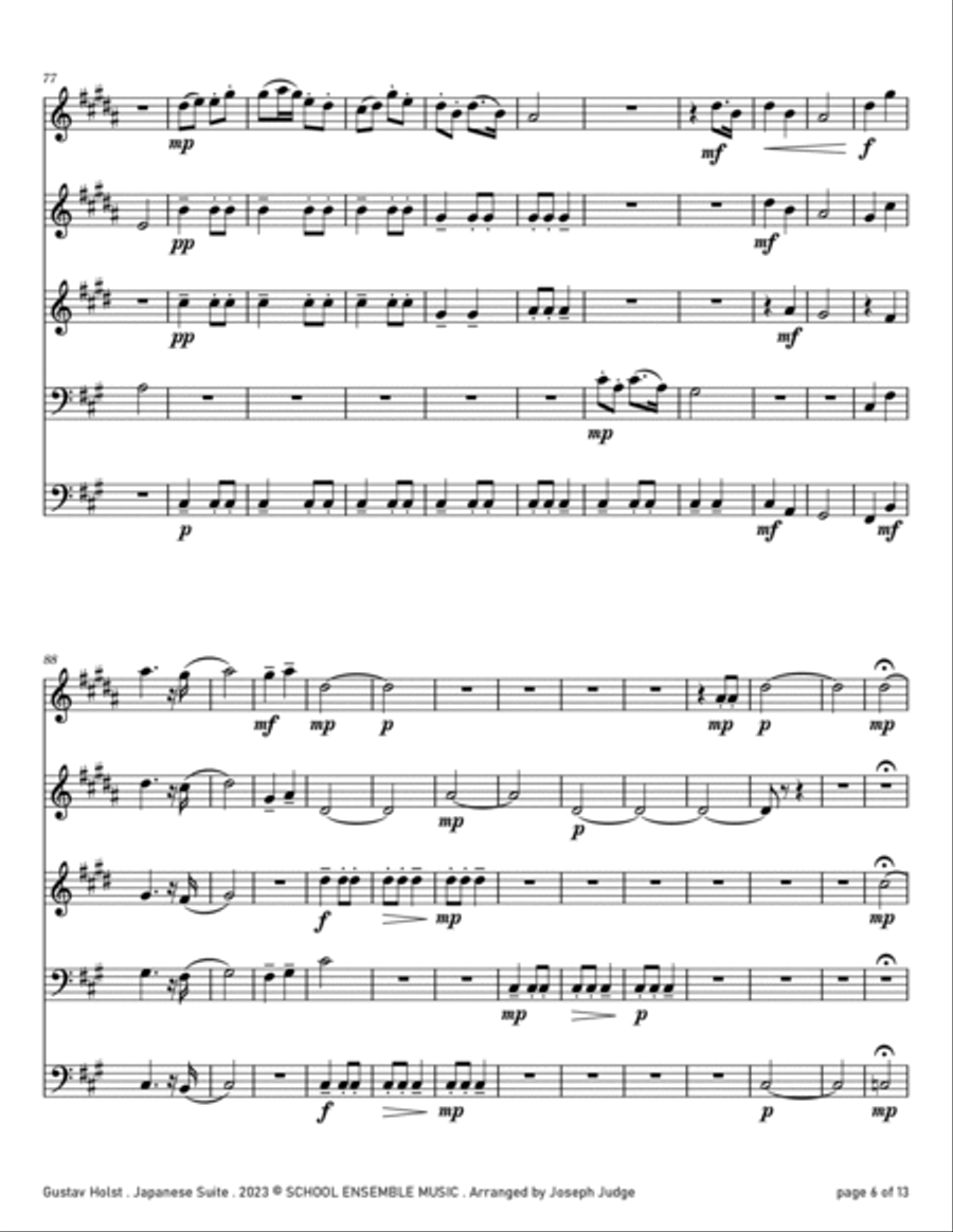 Japanese Suite by Holst for Brass Quintet in Schools Brass Quintet scores gallery preview page 6